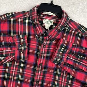 LL Bean Scotch Plaid Flannel Shirt Mens XL Red Western Winter Button Down 228061